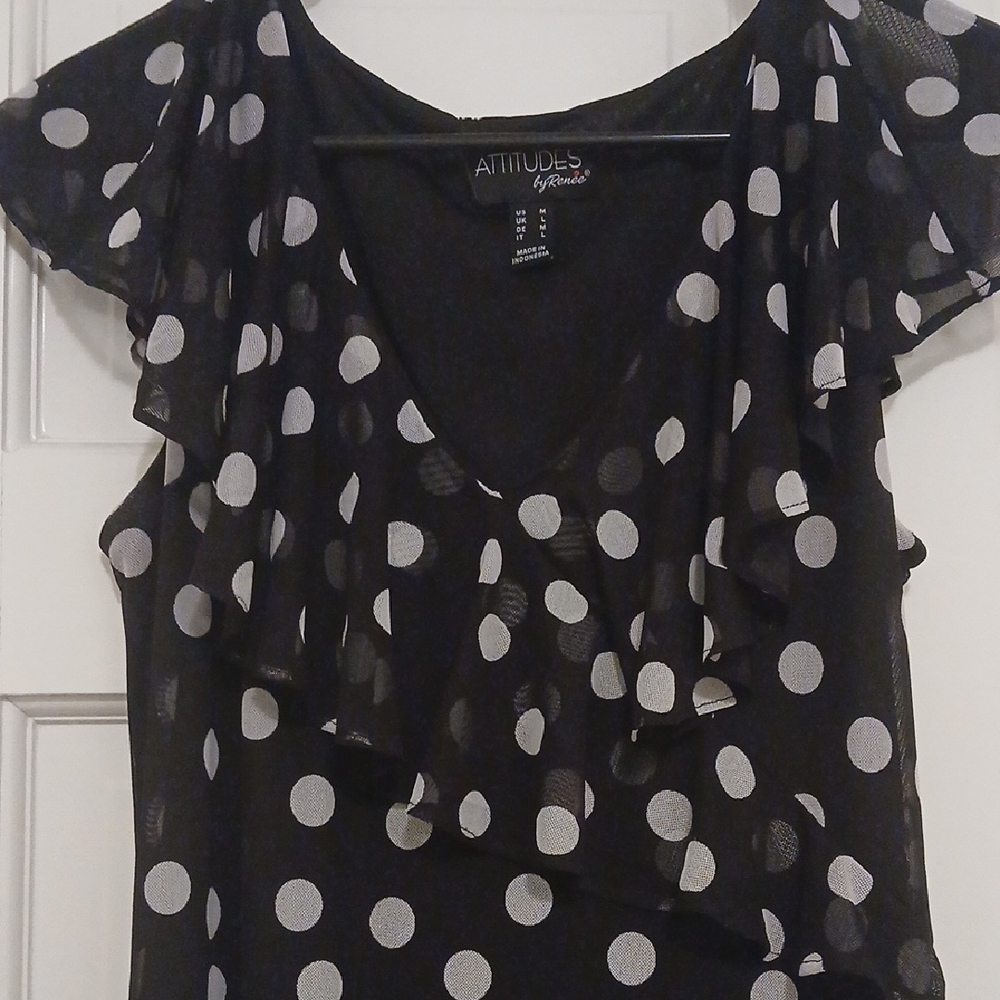 Attitudes by Renee Black and White Polka Dot Maxi Dress - Picture 3 of 6